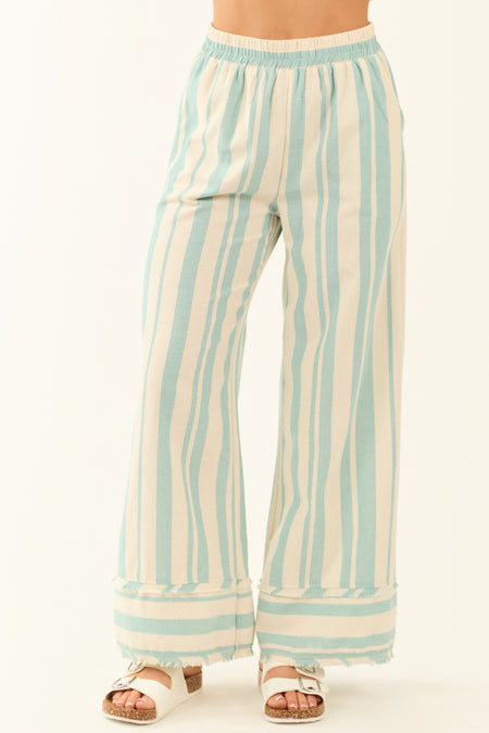 Mint and Almond Striped Wide Leg Pants