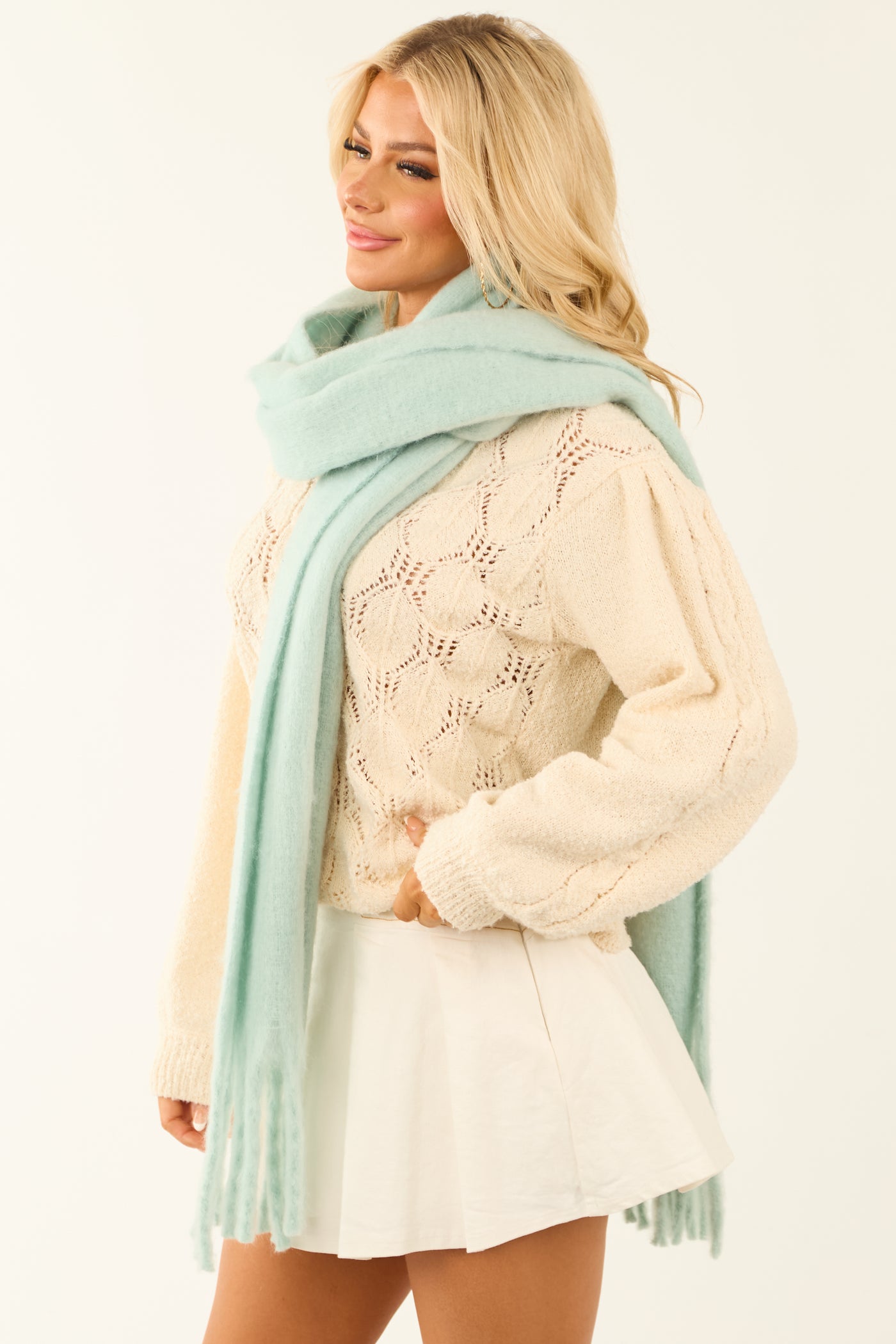 Mint Tassel End Oversized Scarf