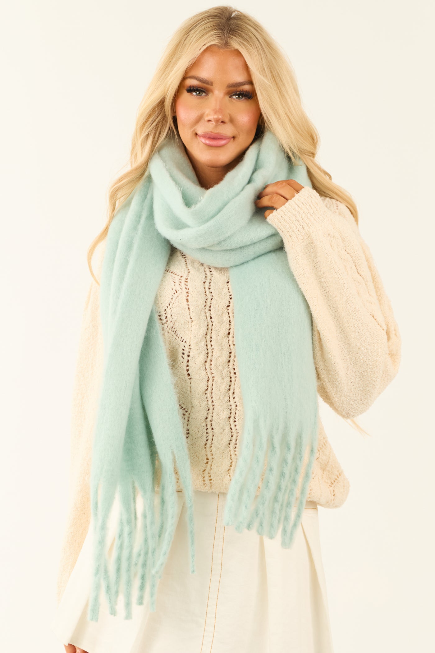 Mint Tassel End Oversized Scarf