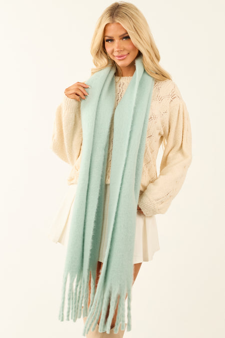 Mint Tassel End Oversized Scarf