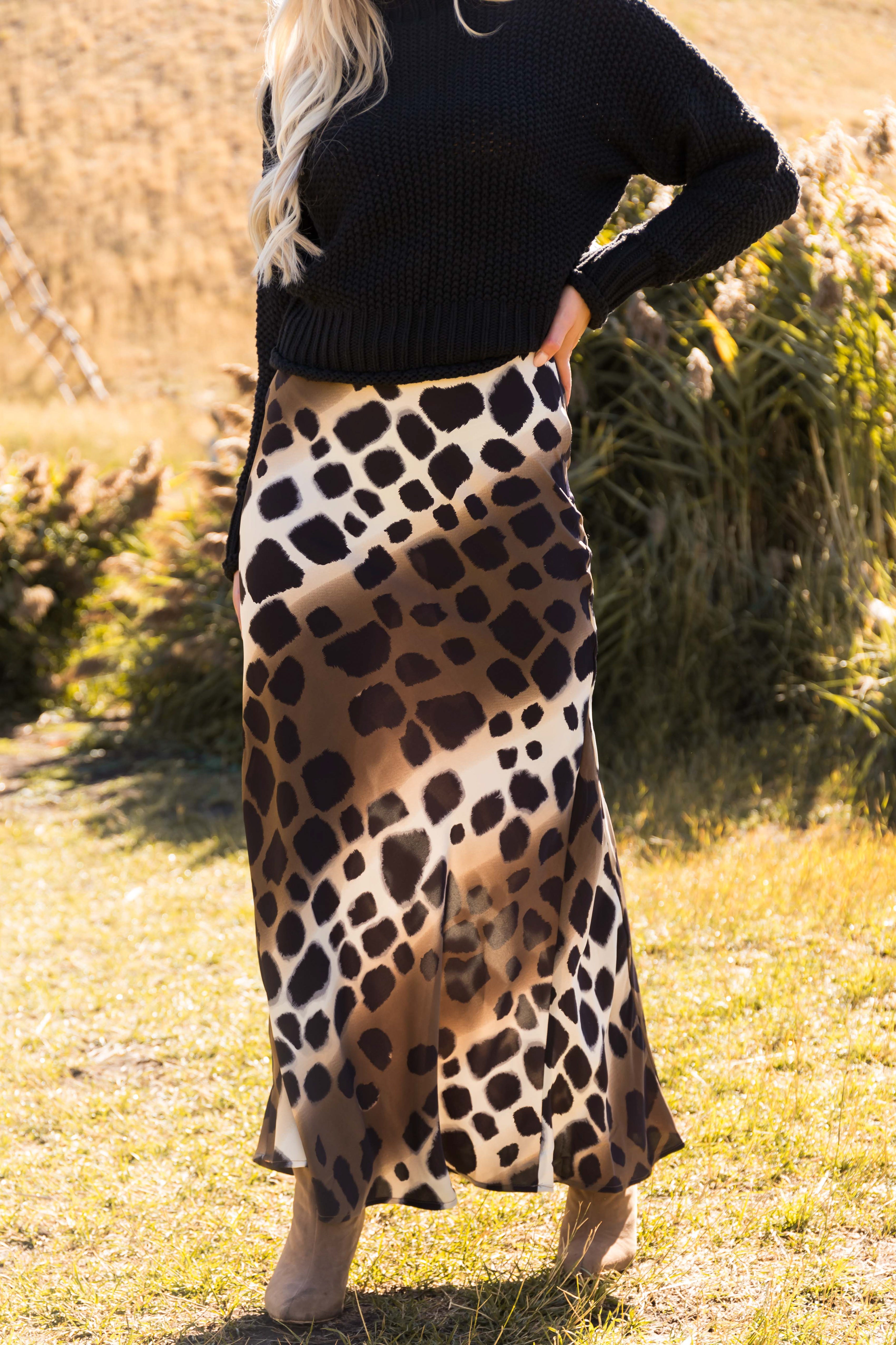 Mocha Animal Print Flare Skirt