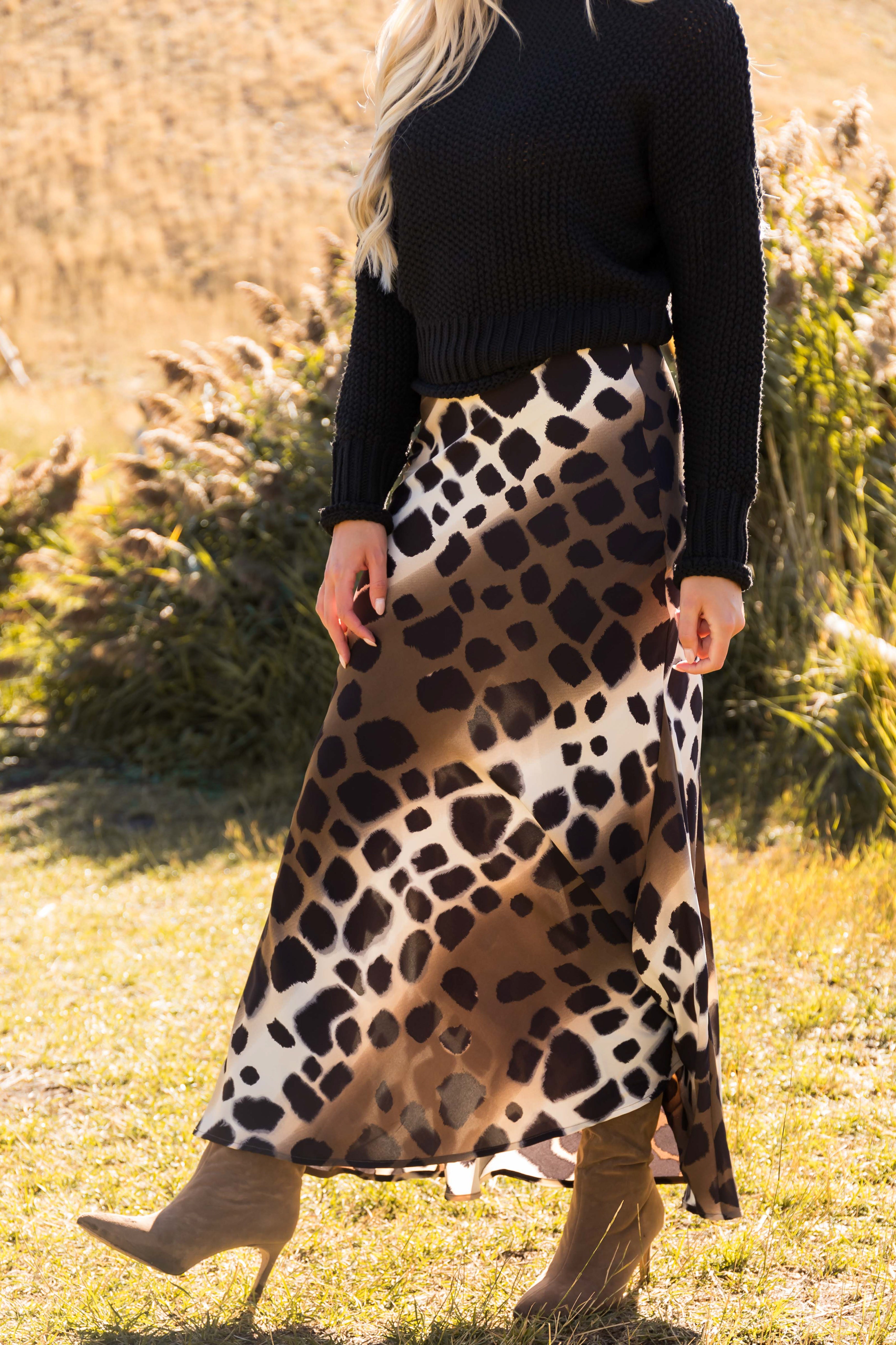 Mocha Animal Print Flare Skirt