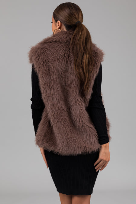 Mocha Faux Fur Collared Hook Closure Vest