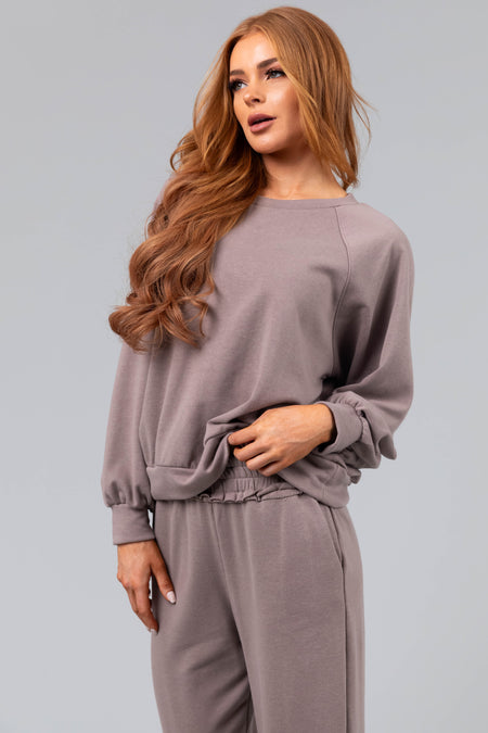 Mocha Long Sleeve Banded Soft Knit Top