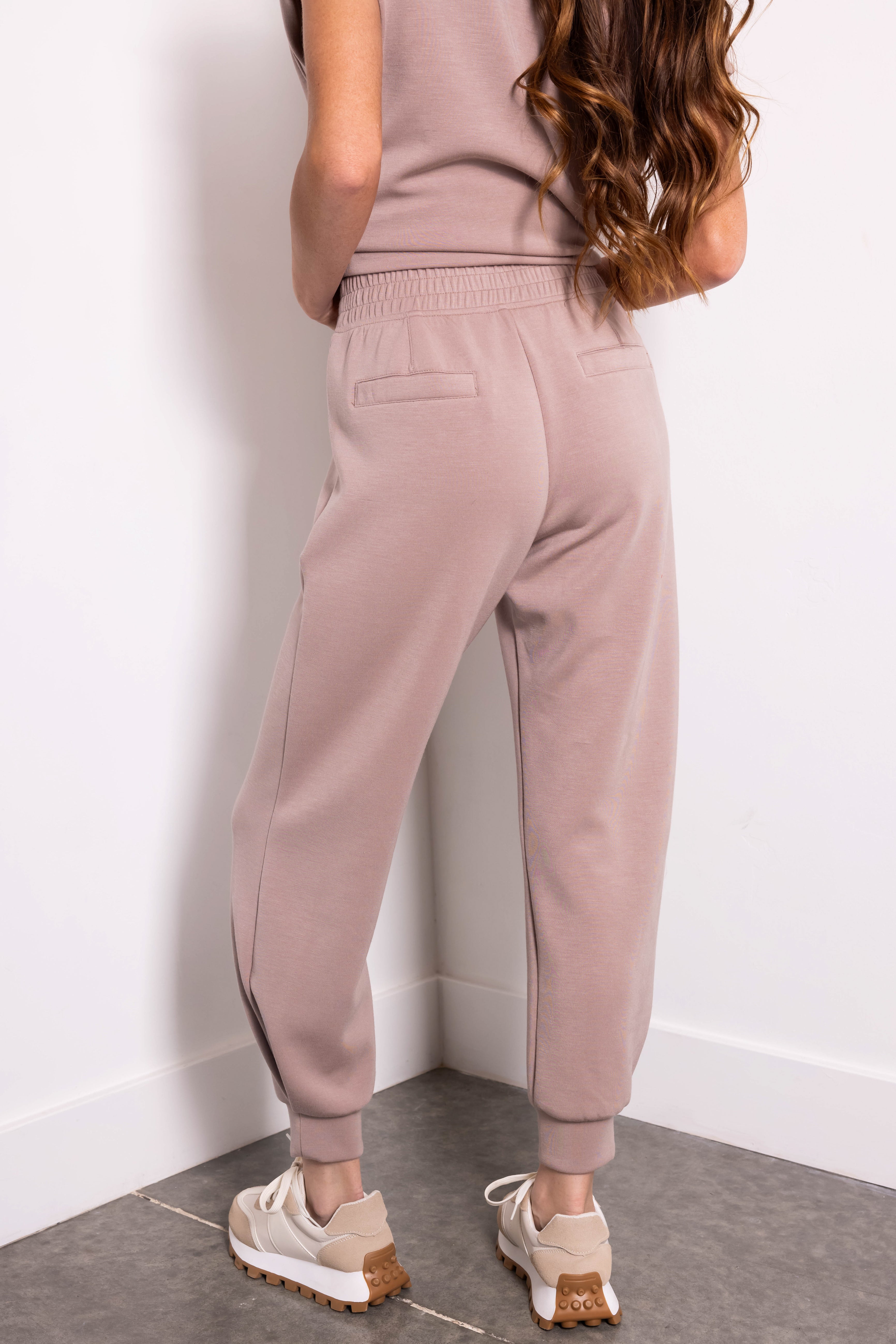 Mocha Smocked Waistband Soft Knit Joggers