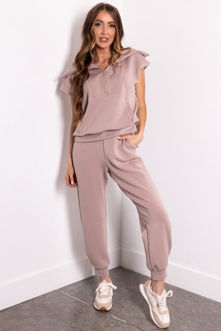 Mocha Smocked Waistband Soft Knit Joggers