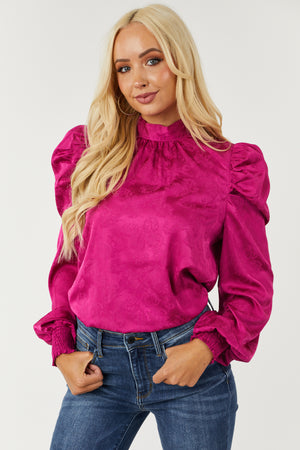 Mulberry Leaf Jacquard Puff Shoulder Satin Top