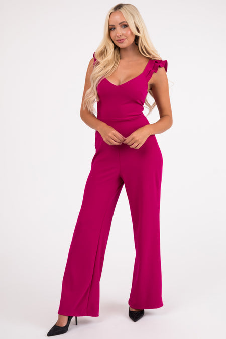 Mulberry Ruffle Cap Sleeve Open Tie Back Jumpsuit