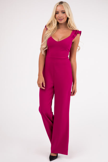 Mulberry Ruffle Cap Sleeve Open Tie Back Jumpsuit