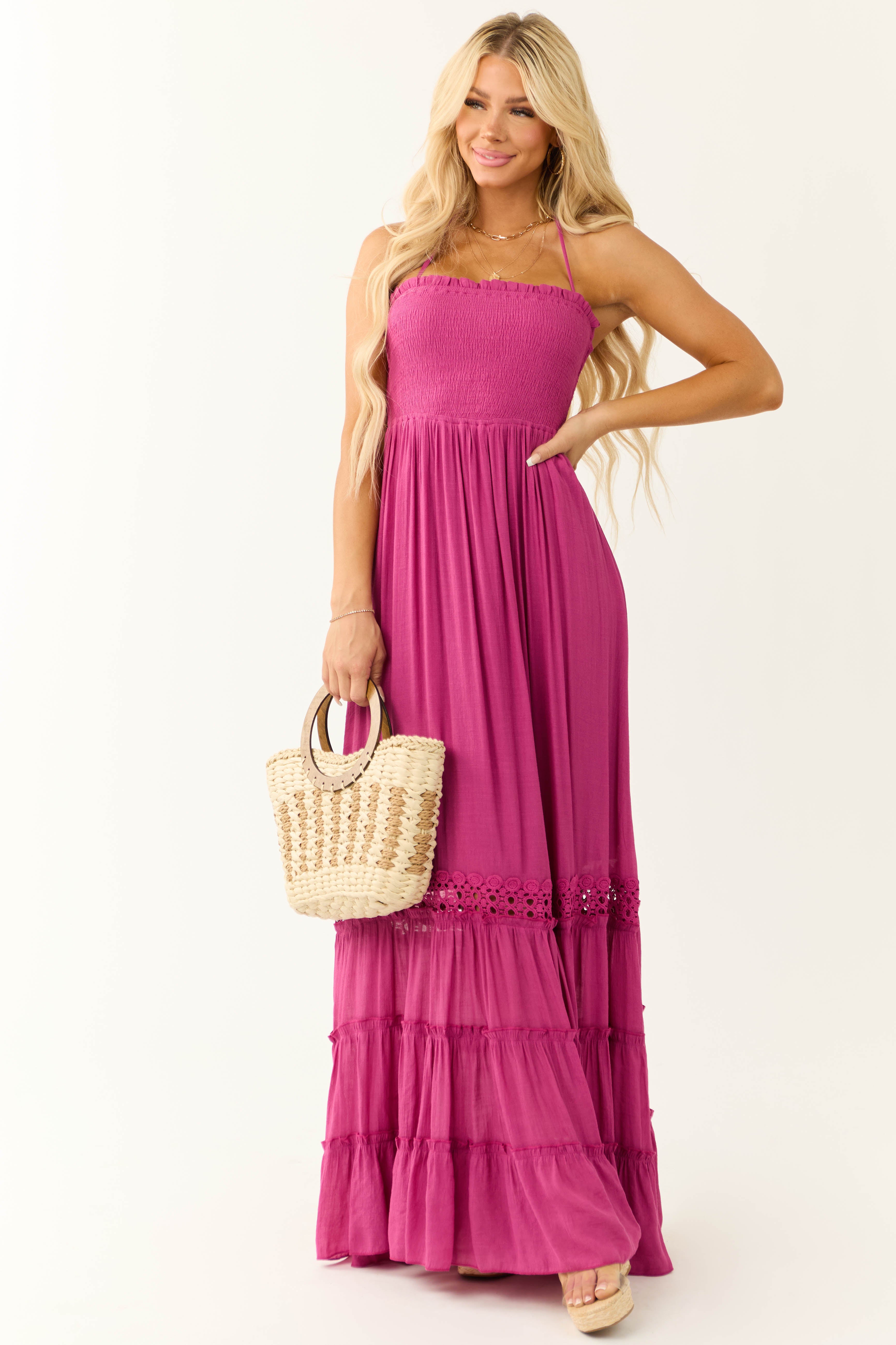 Mulberry Sleeveless Tiered Smocked Maxi Dress