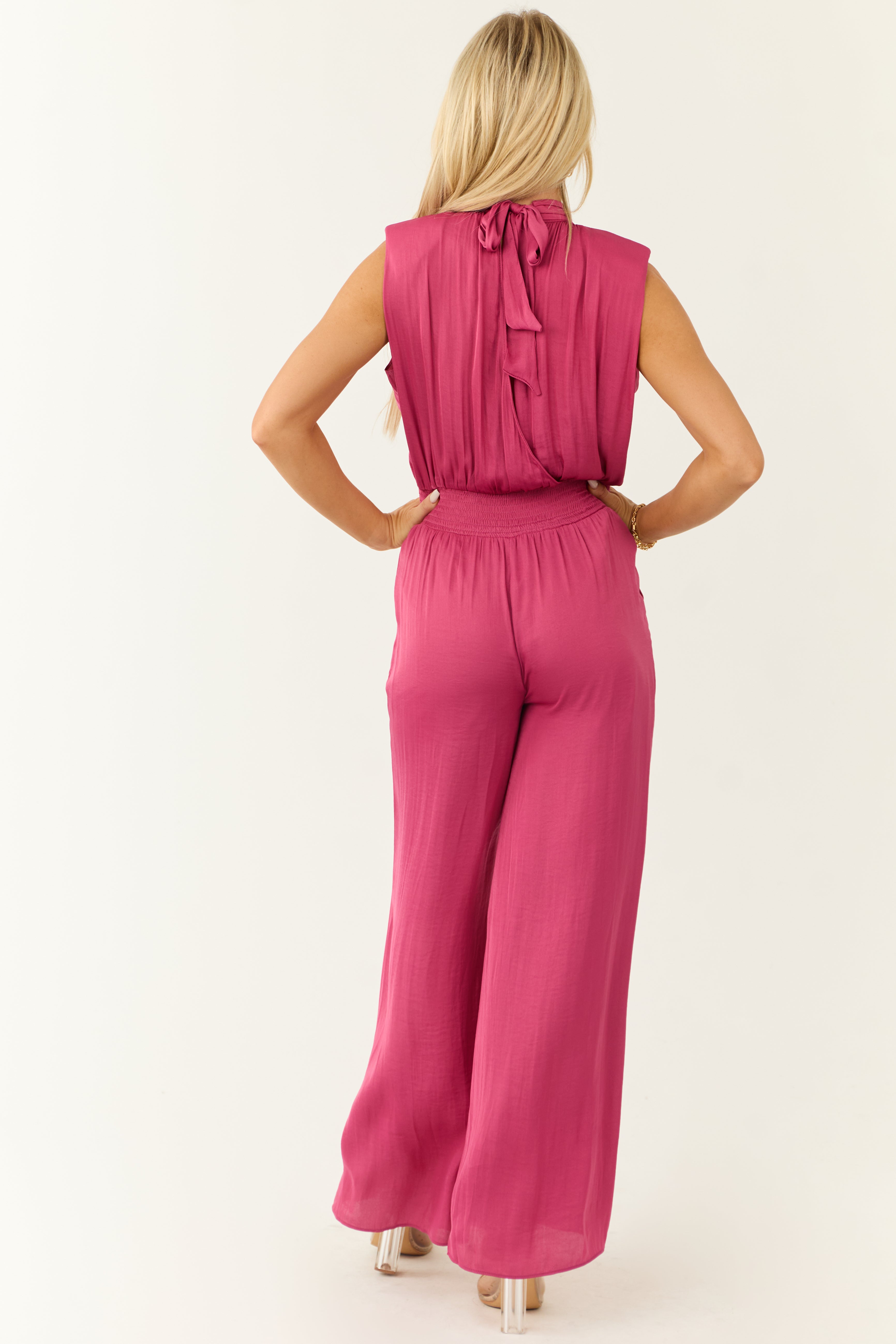 Mulberry Sleeveless Wide Leg Silky Jumpsuit