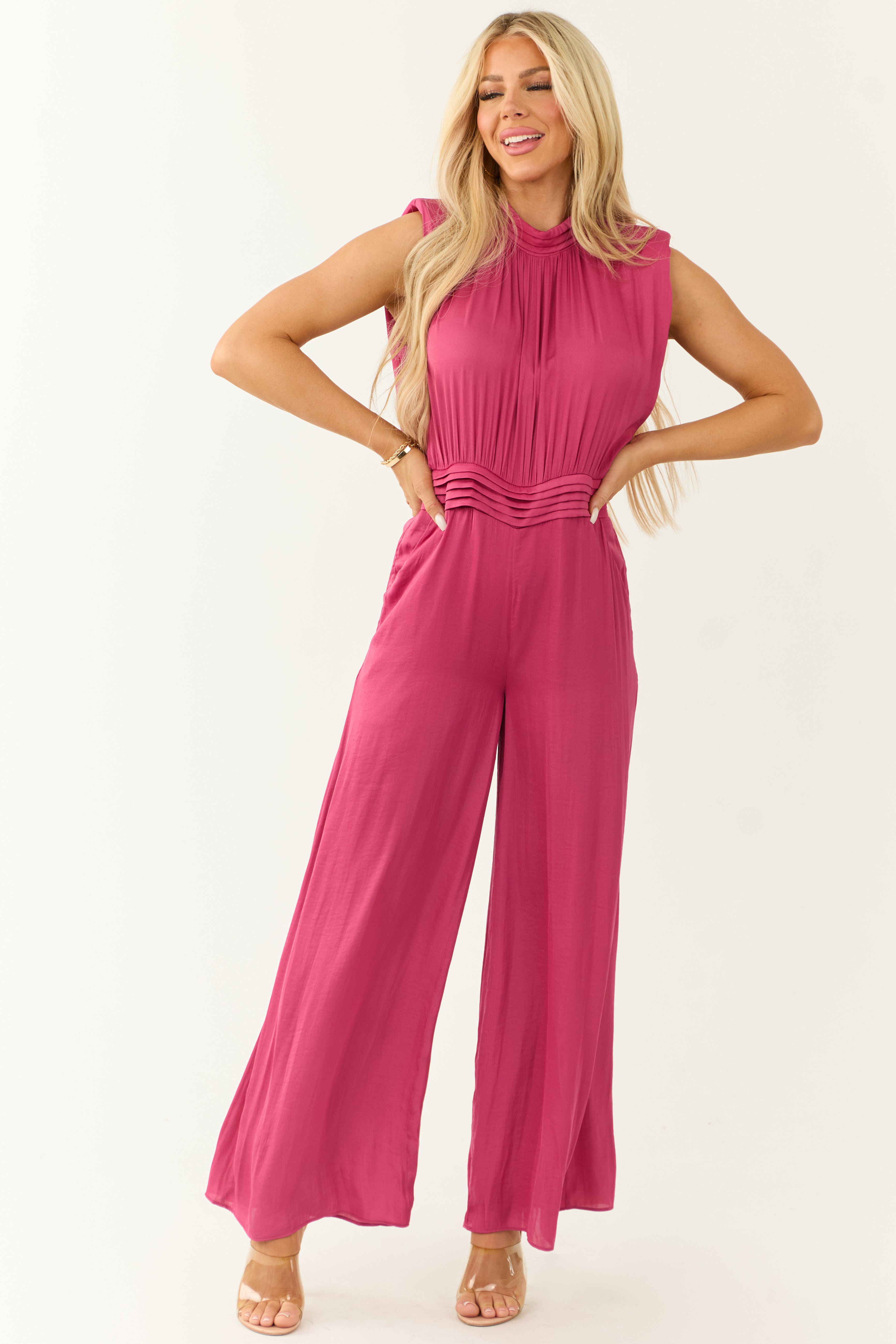 Mulberry Sleeveless Wide Leg Silky Jumpsuit