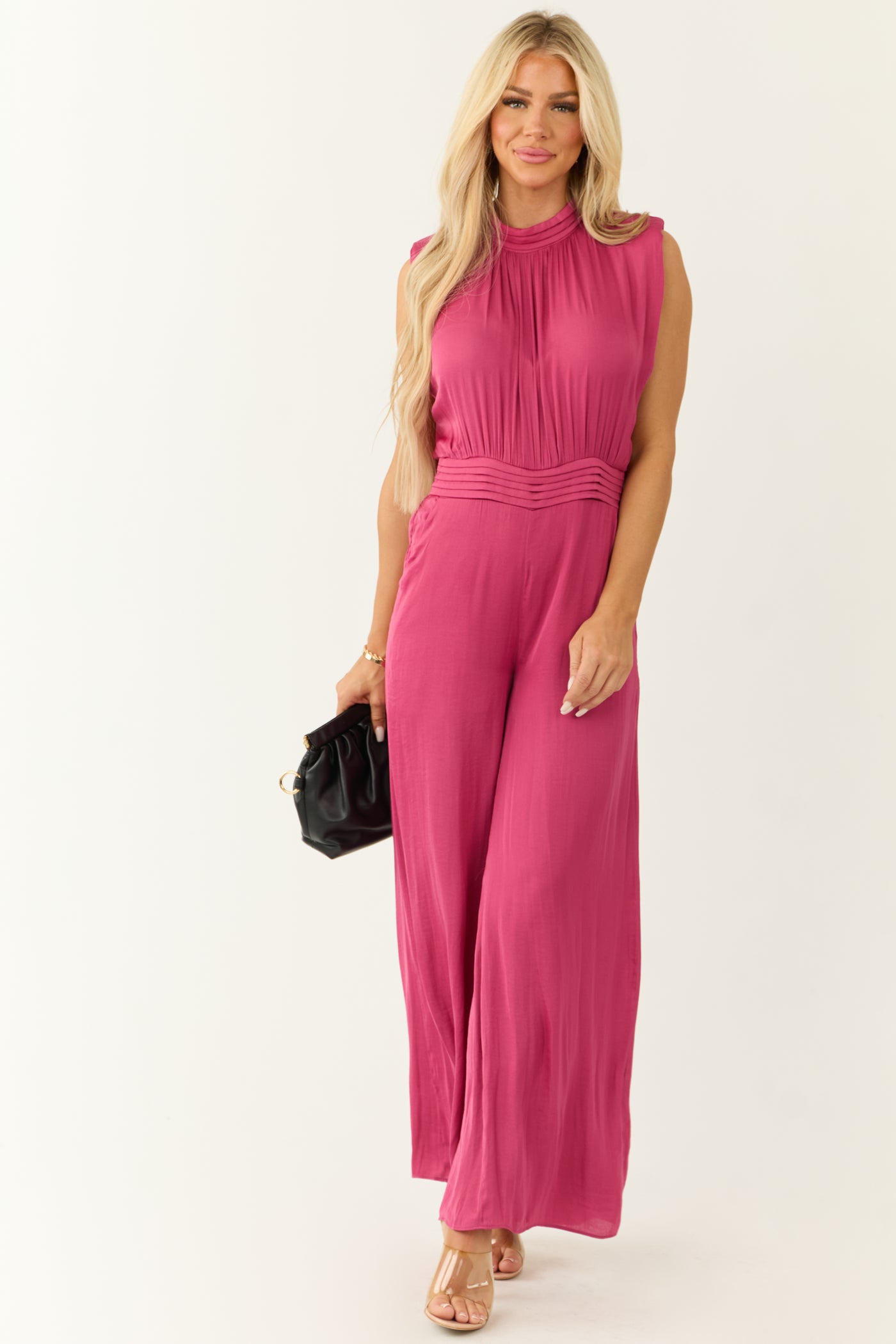 Mulberry Sleeveless Wide Leg Silky Jumpsuit