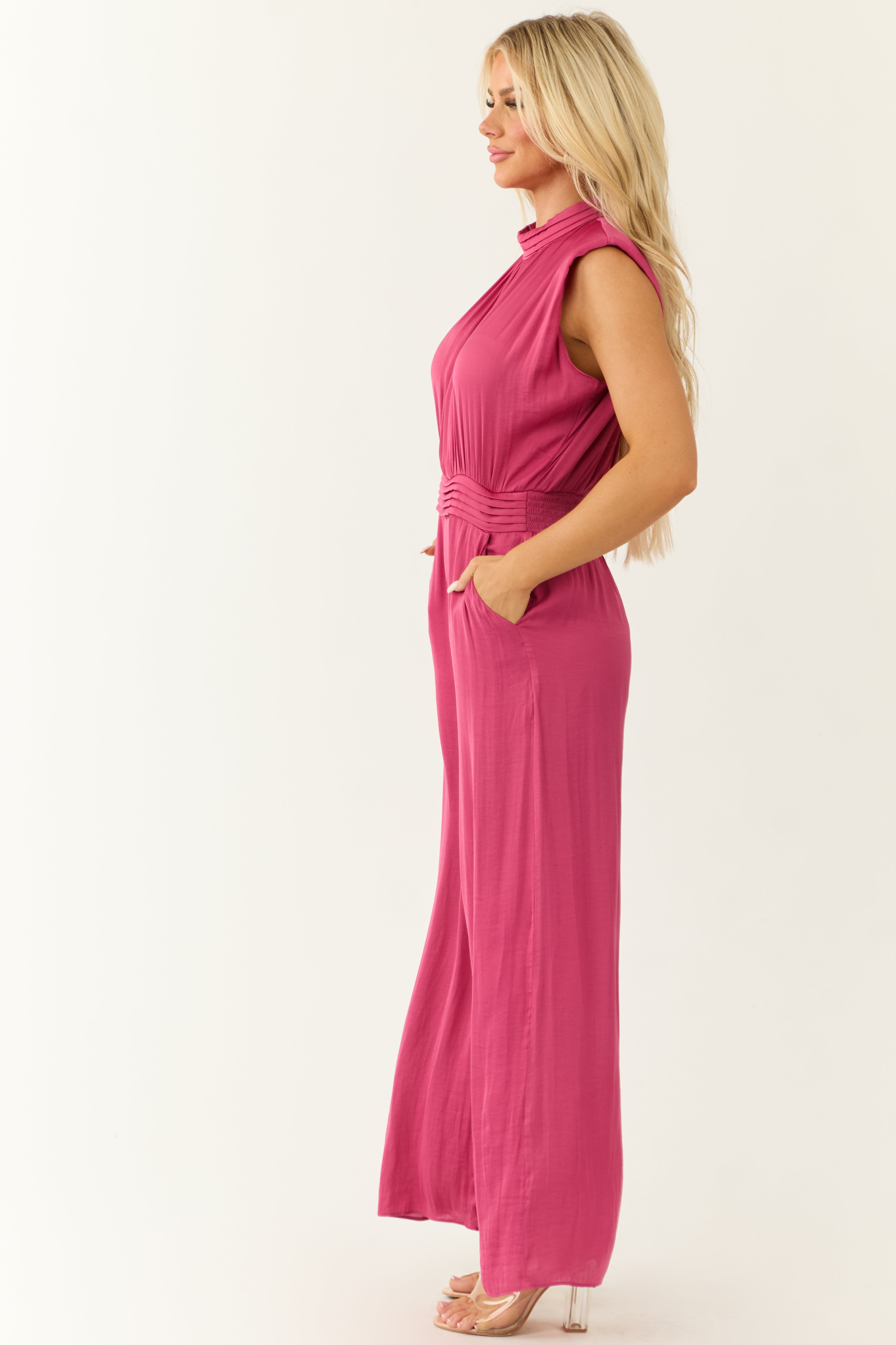 Mulberry Sleeveless Wide Leg Silky Jumpsuit