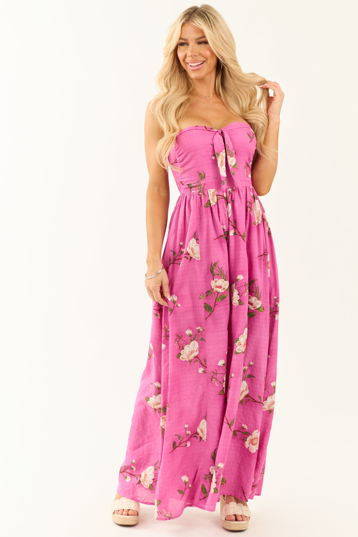 Mulberry Strapless Wide Leg Floral Print Jumpsuit