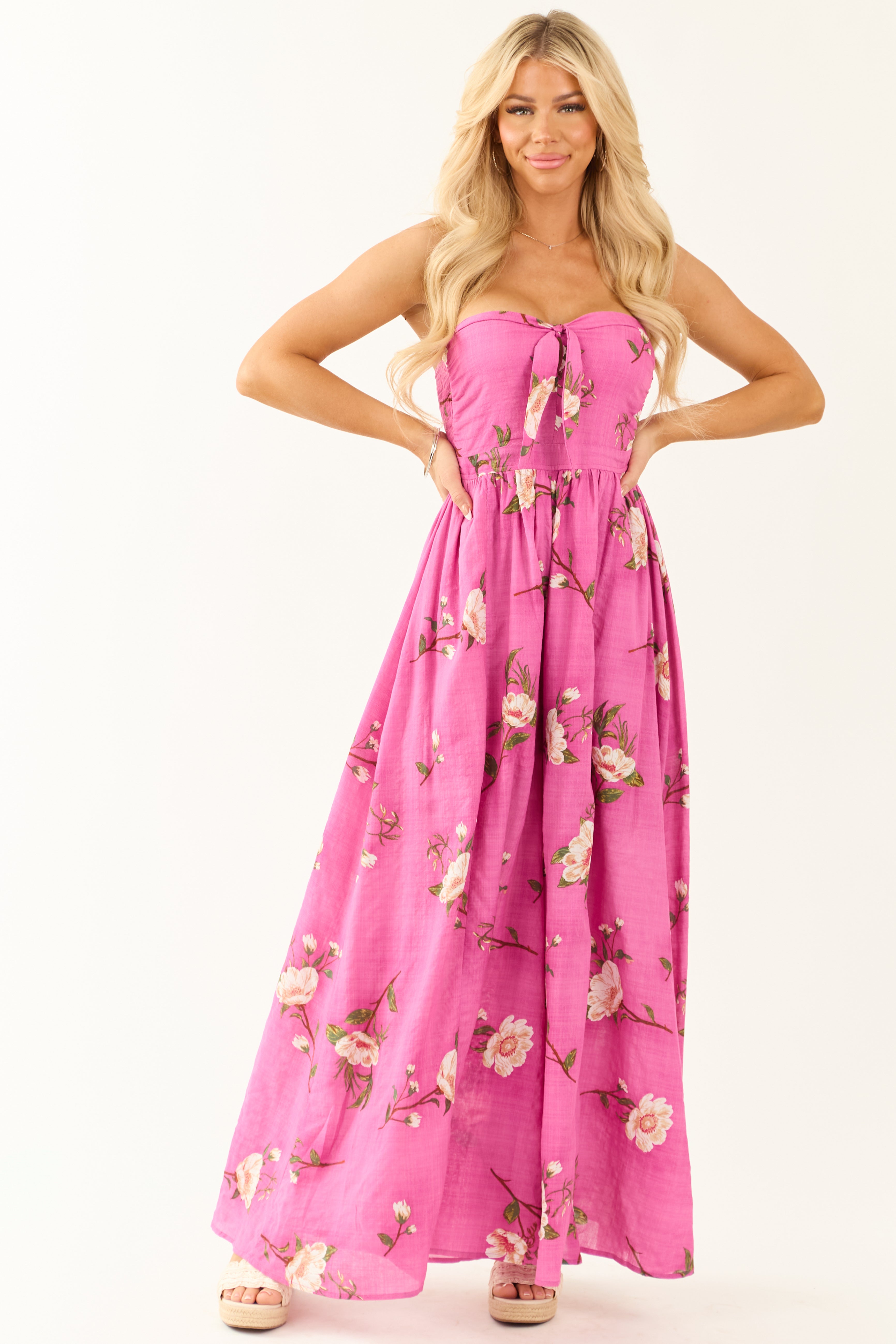 Mulberry Strapless Wide Leg Floral Print Jumpsuit