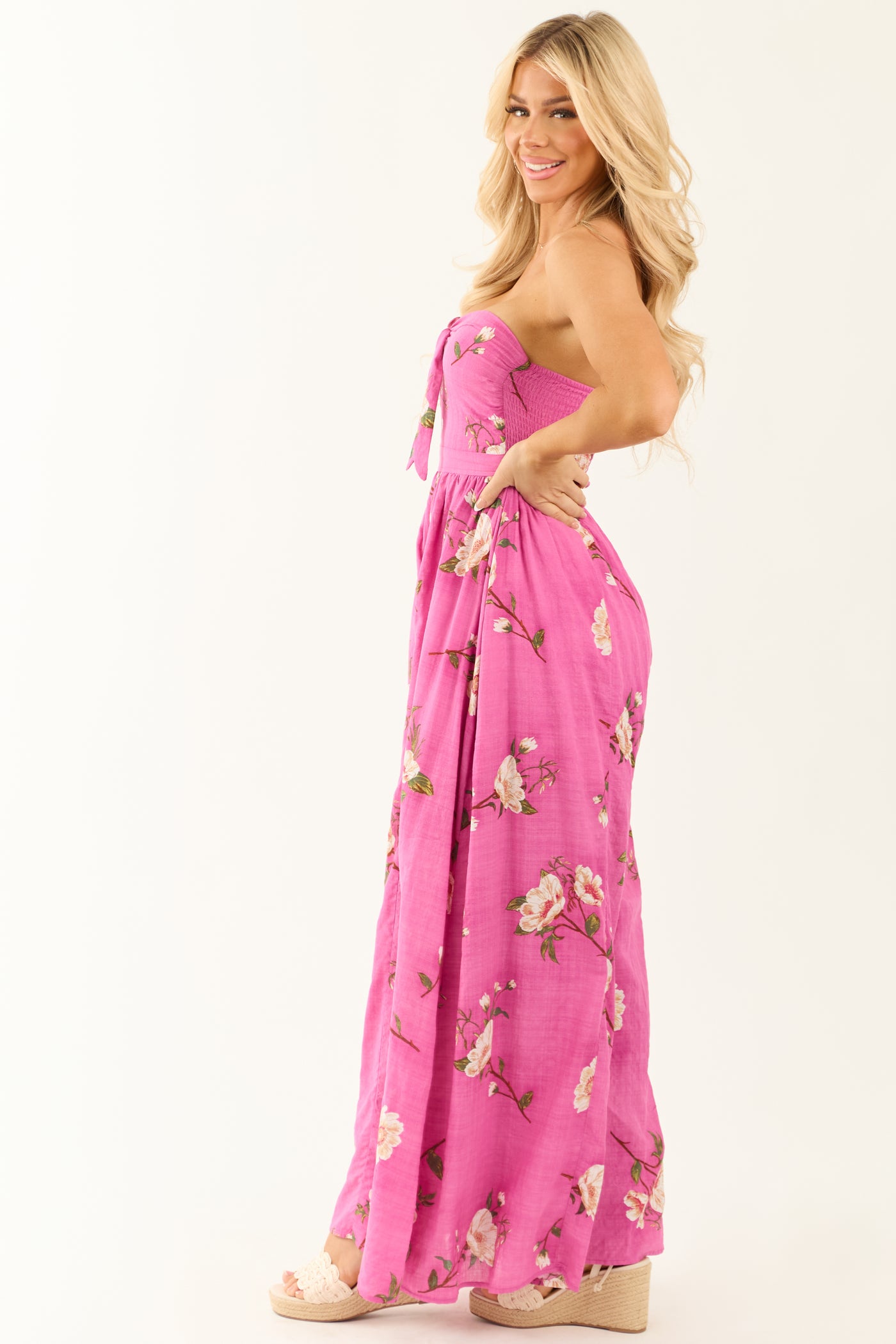 Mulberry Strapless Wide Leg Floral Print Jumpsuit