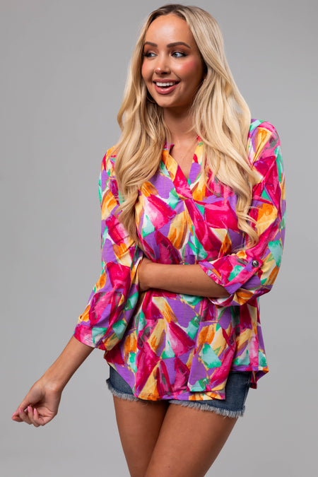 Multicolor Abstract Print 3/4 Sleeve Blouse