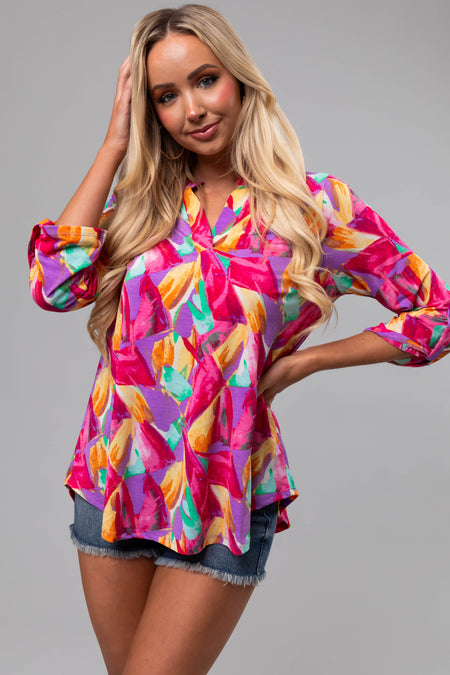 Multicolor Abstract Print 3/4 Sleeve Blouse