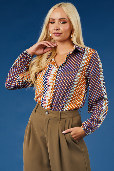 Multicolor Abstract Print Button Down Top