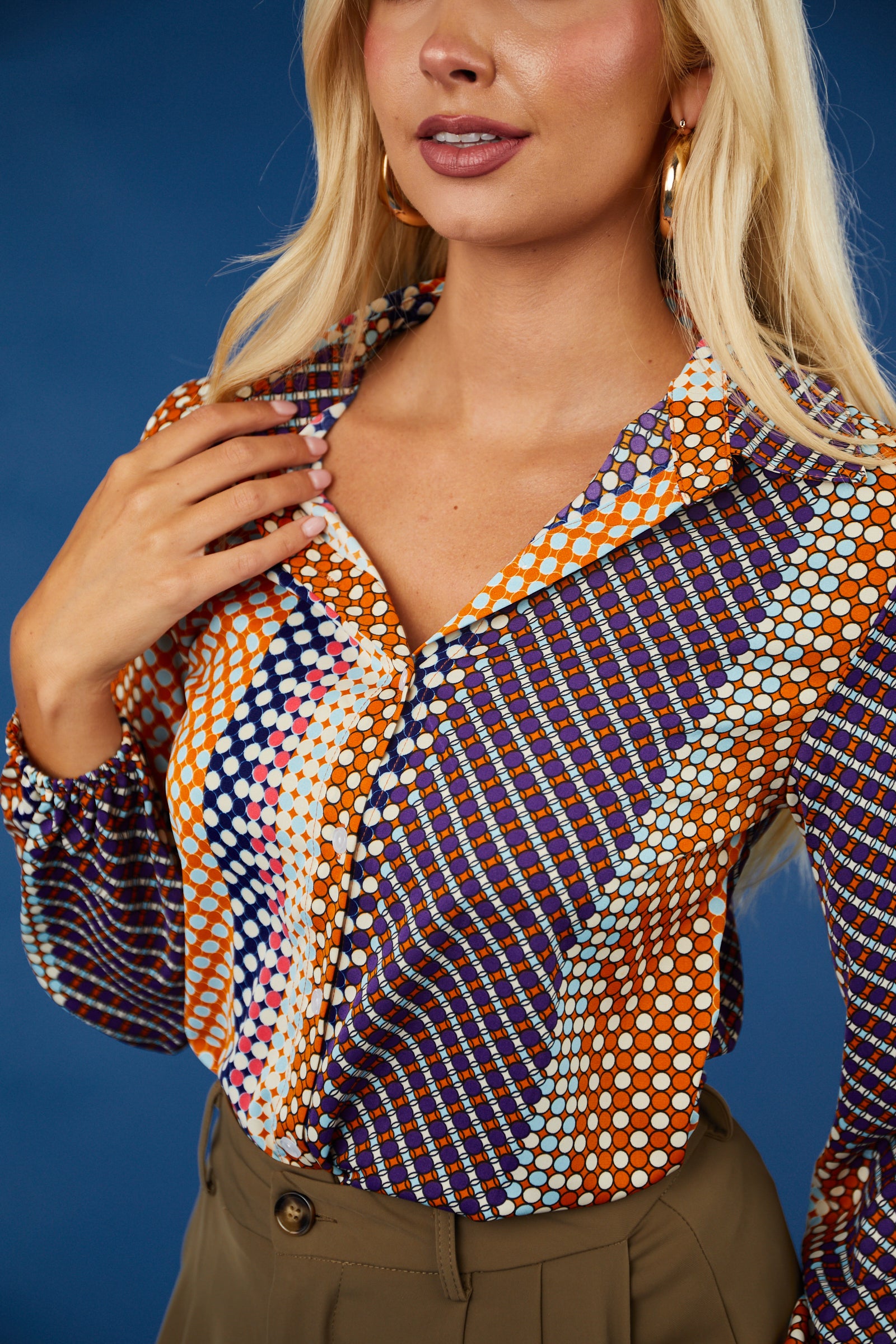 Multicolor Abstract Print Button Down Top