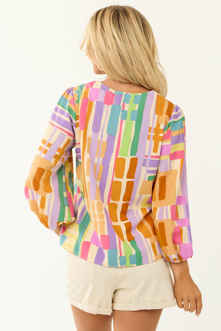 Multicolor Abstract Printed Long Sleeve Blouse