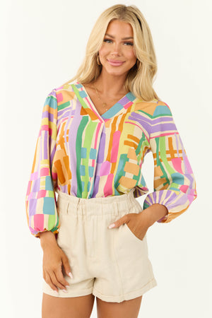 Multicolor Abstract Printed Long Sleeve Blouse