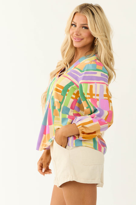 Multicolor Abstract Printed Long Sleeve Blouse