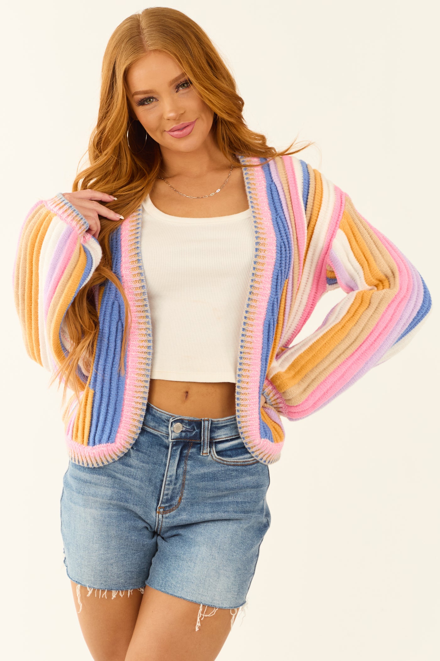 Multicolor Abstract Textured Open Front Cardigan