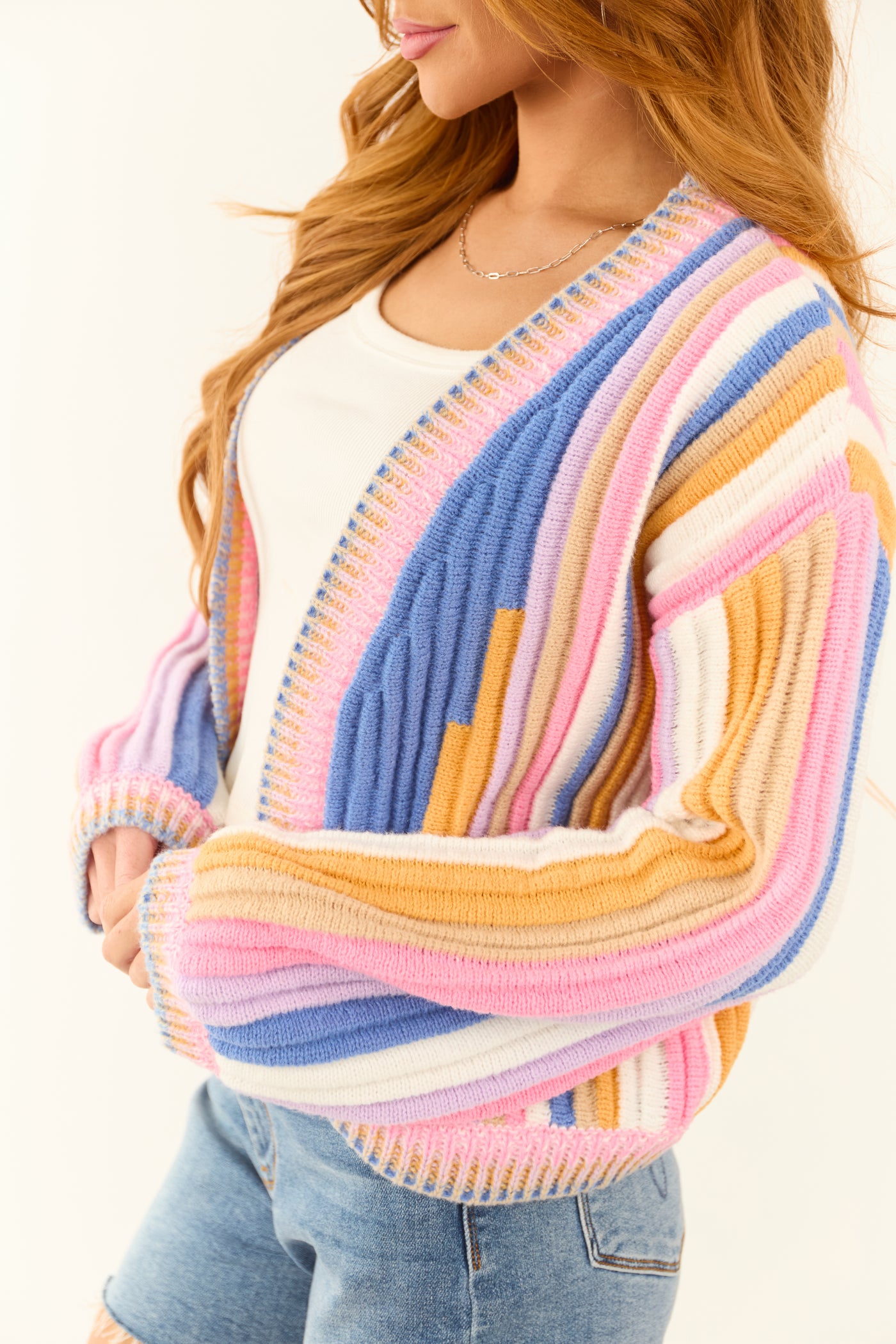 Multicolor Abstract Textured Open Front Cardigan