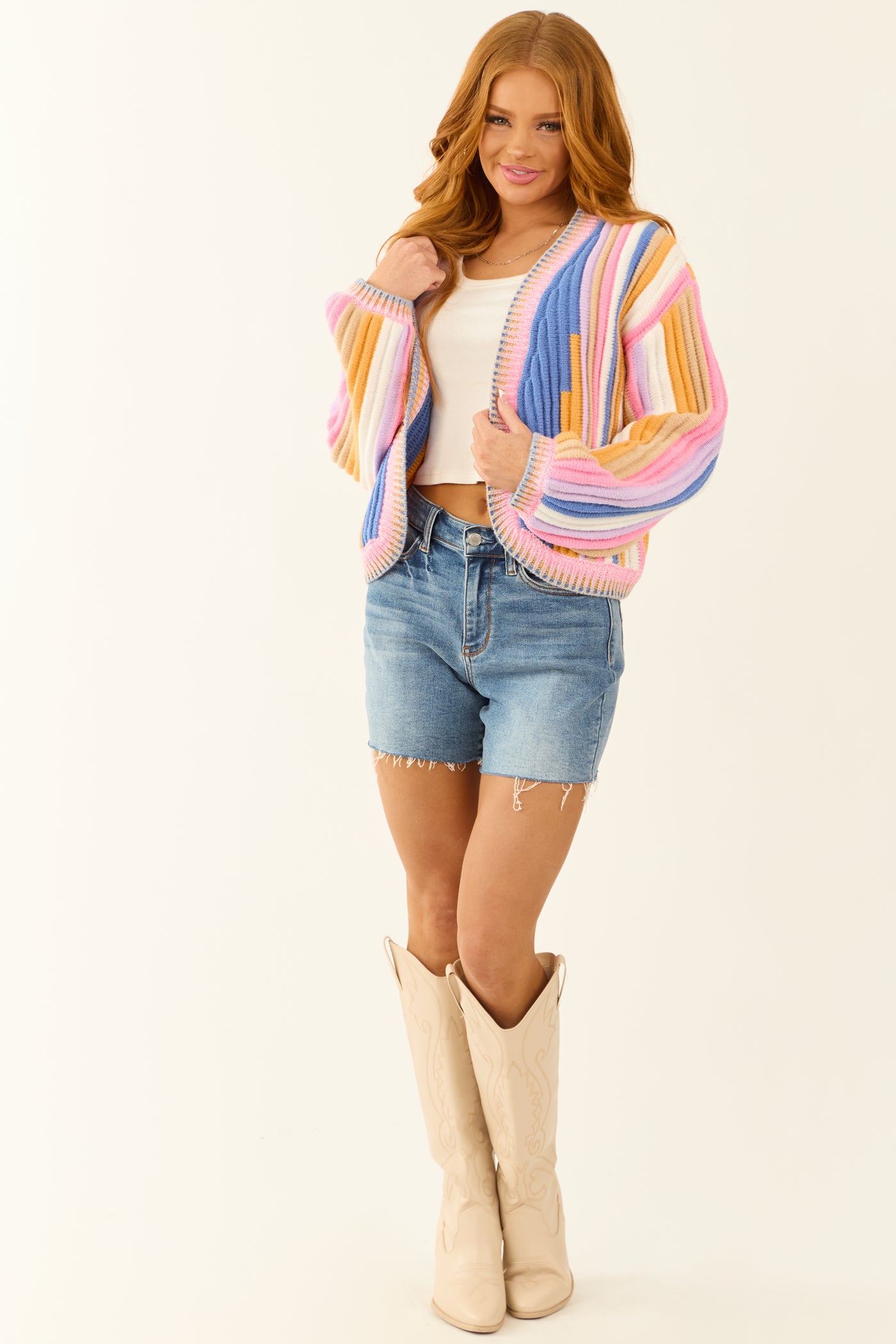 Multicolor Abstract Textured Open Front Cardigan