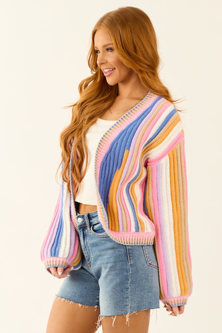 Multicolor Abstract Textured Open Front Cardigan