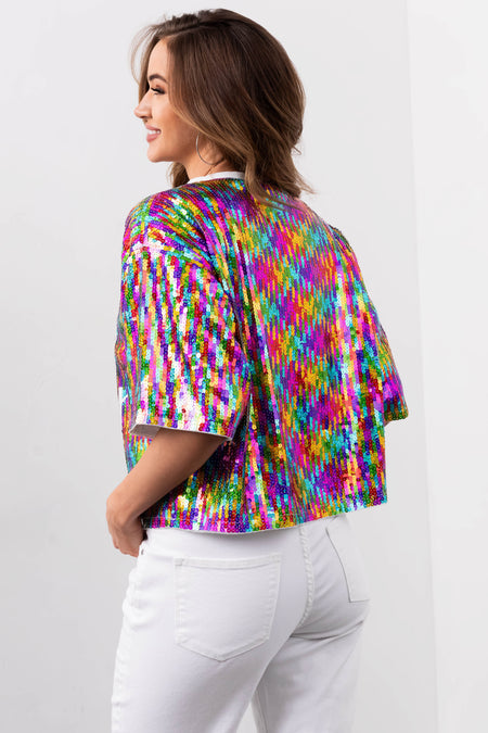 Multicolor 'Feeling Lucky' Sequined Top