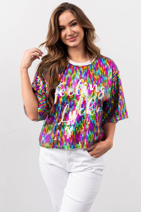 Multicolor 'Feeling Lucky' Sequined Top