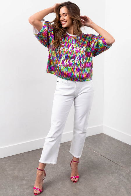 Multicolor 'Feeling Lucky' Sequined Top