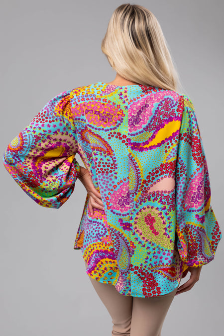 Multicolor Paisley Print Puff Sleeve Blouse