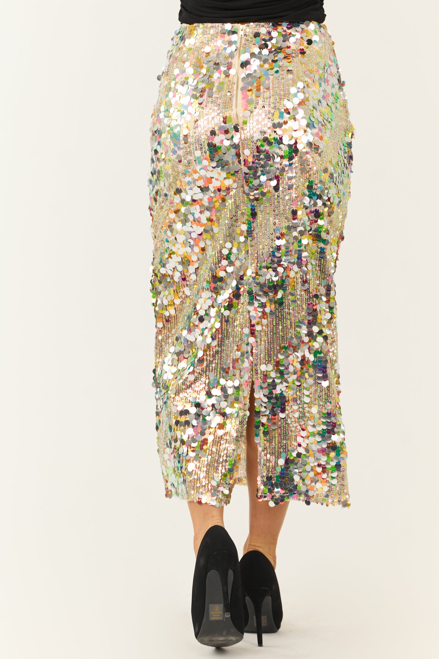 Multicolor Sequin Pencil Midi Skirt