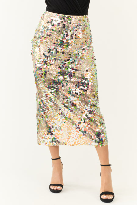 Multicolor Sequin Pencil Midi Skirt