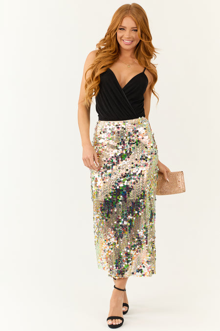 Multicolor Sequin Pencil Midi Skirt