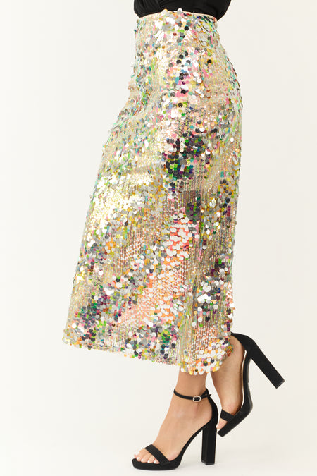 Multicolor Sequin Pencil Midi Skirt