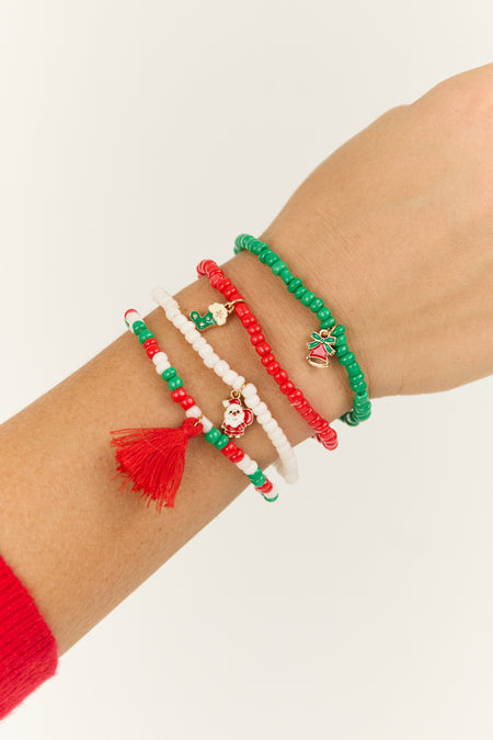 Multicolor Beaded Christmas Charms Bracelet Set