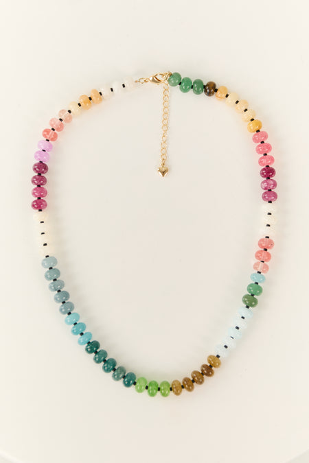 Multicolor Natural Agate Crystal Beaded Necklace