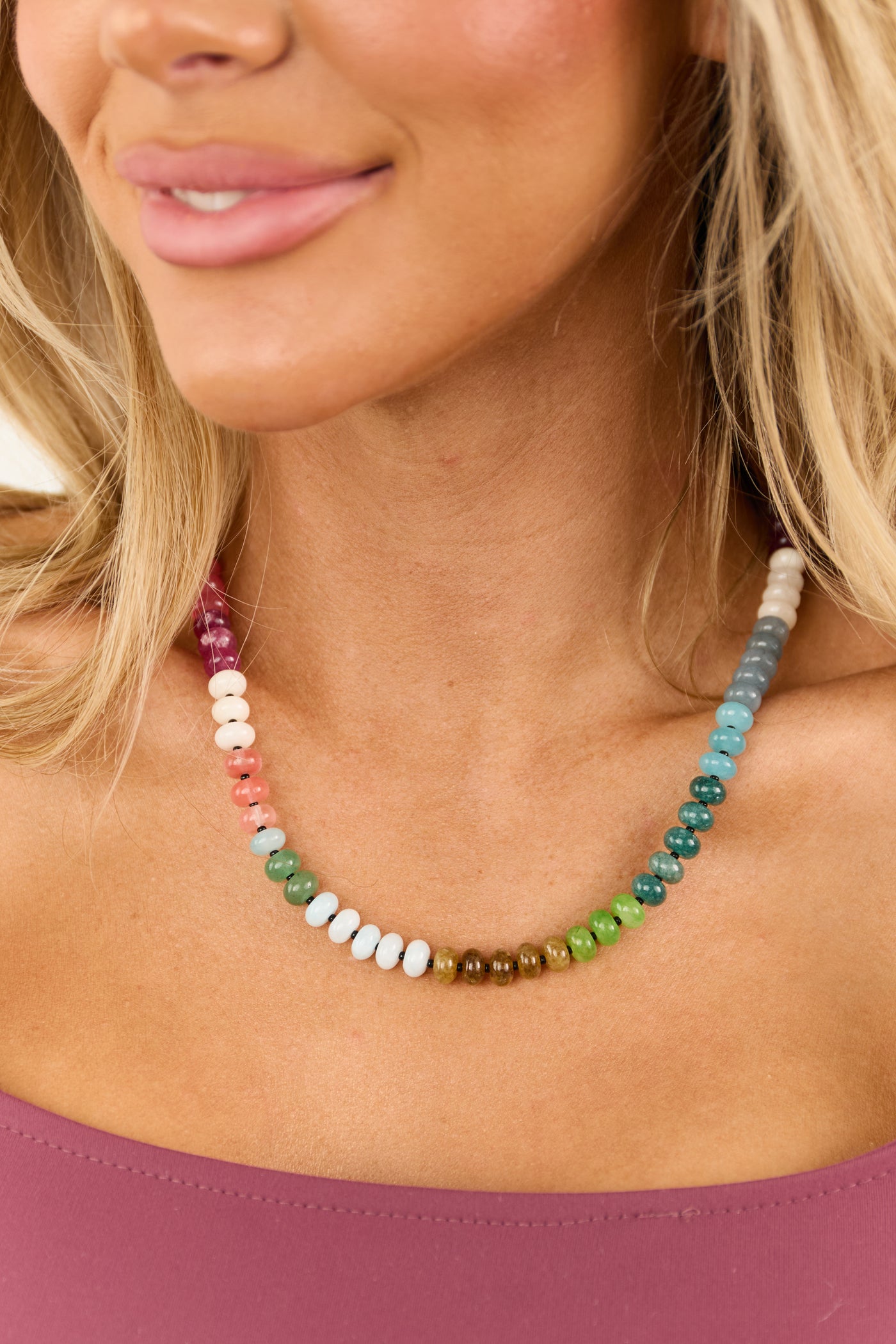 Multicolor Natural Agate Crystal Beaded Necklace