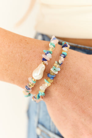 Multicolored Pebble Stone Pearl Bracelet Set