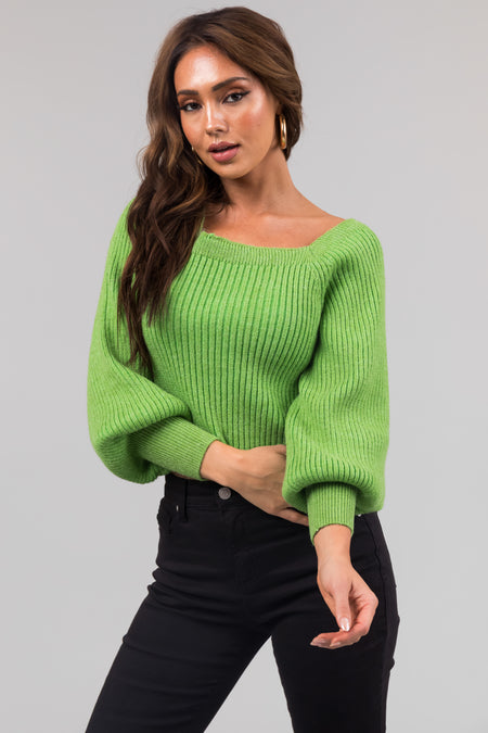 Muted Kiwi Boatneck Ribbed Sweater