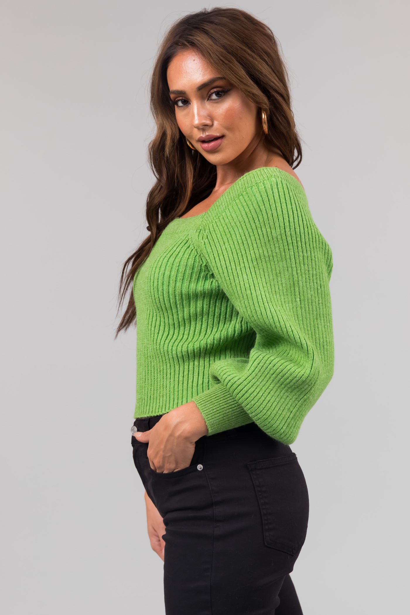 Muted Kiwi Boatneck Ribbed Sweater