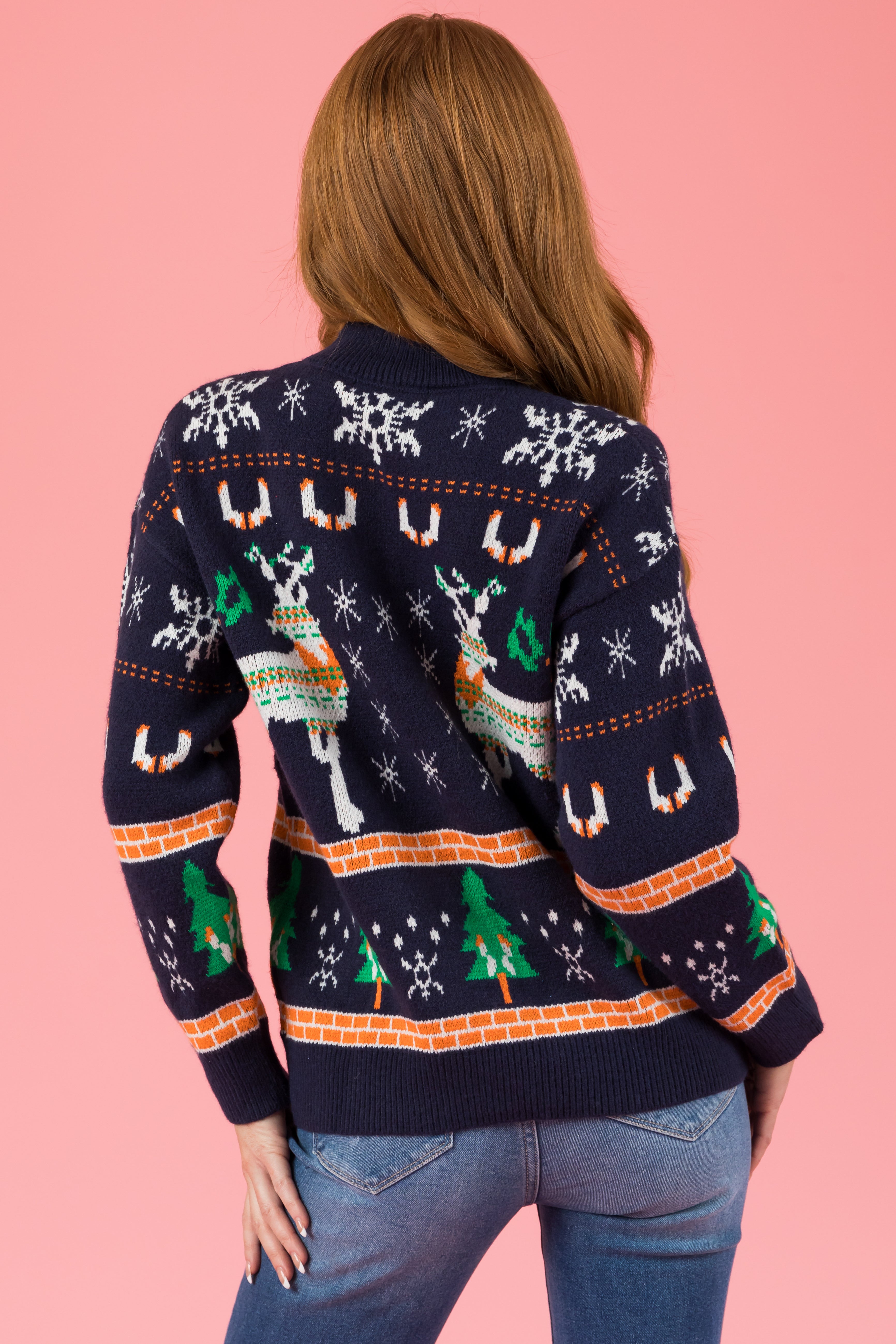 Muted Navy Reindeer Christmas Graphic Sweater