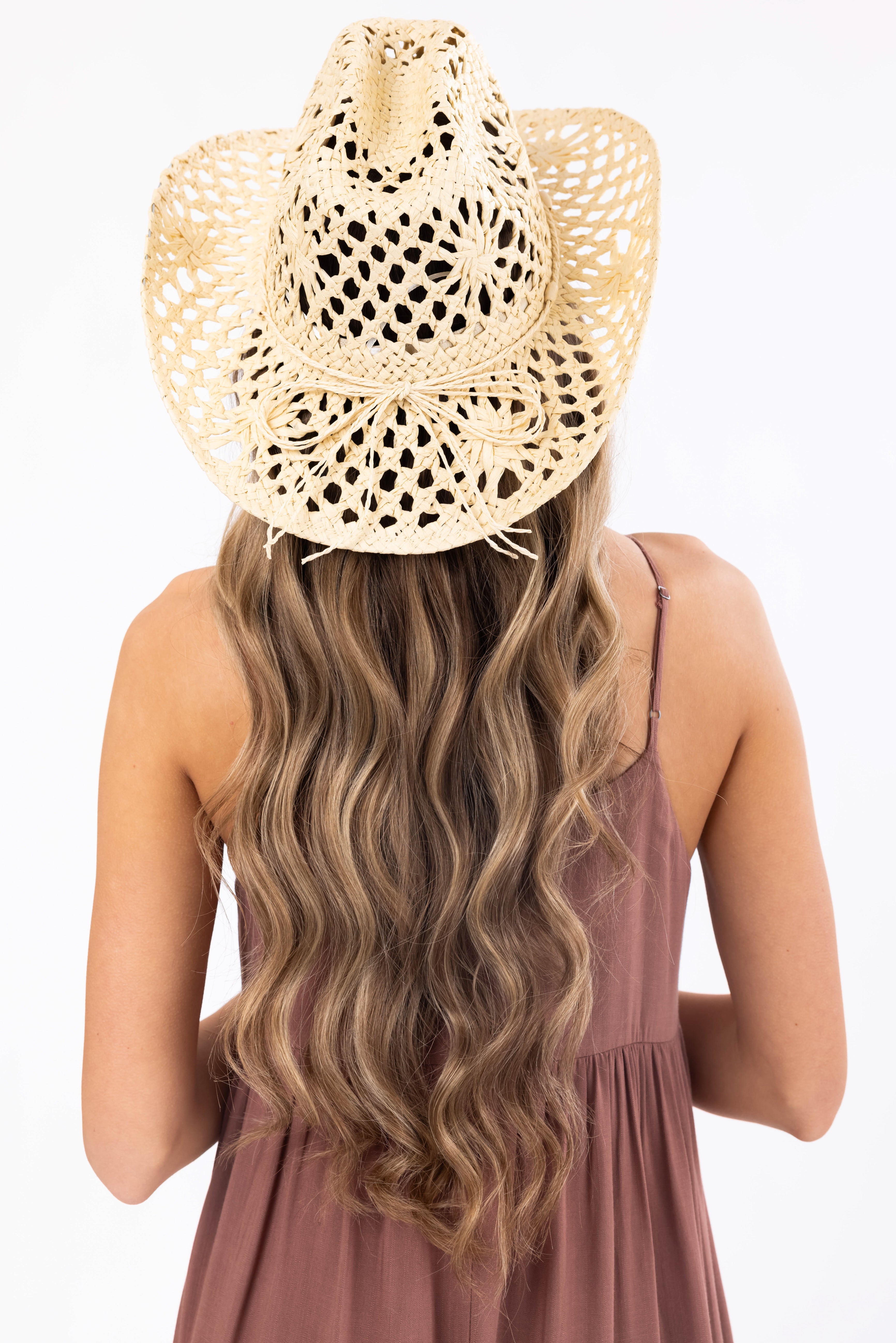 Natural Eyelet Straw Woven Western Hat