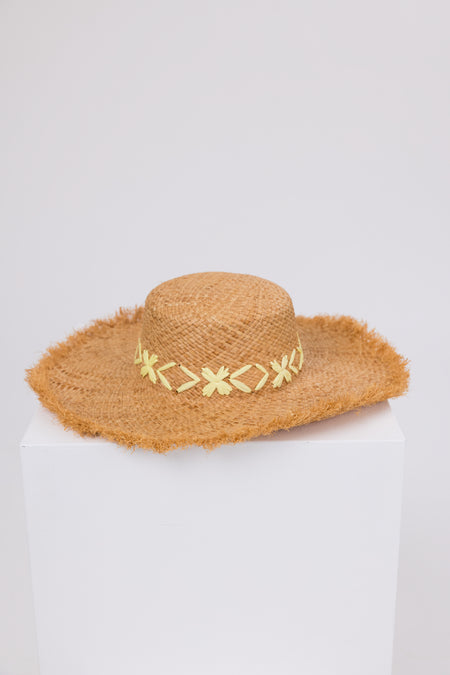 Natural Raffia Sun Hat with Yellow Details