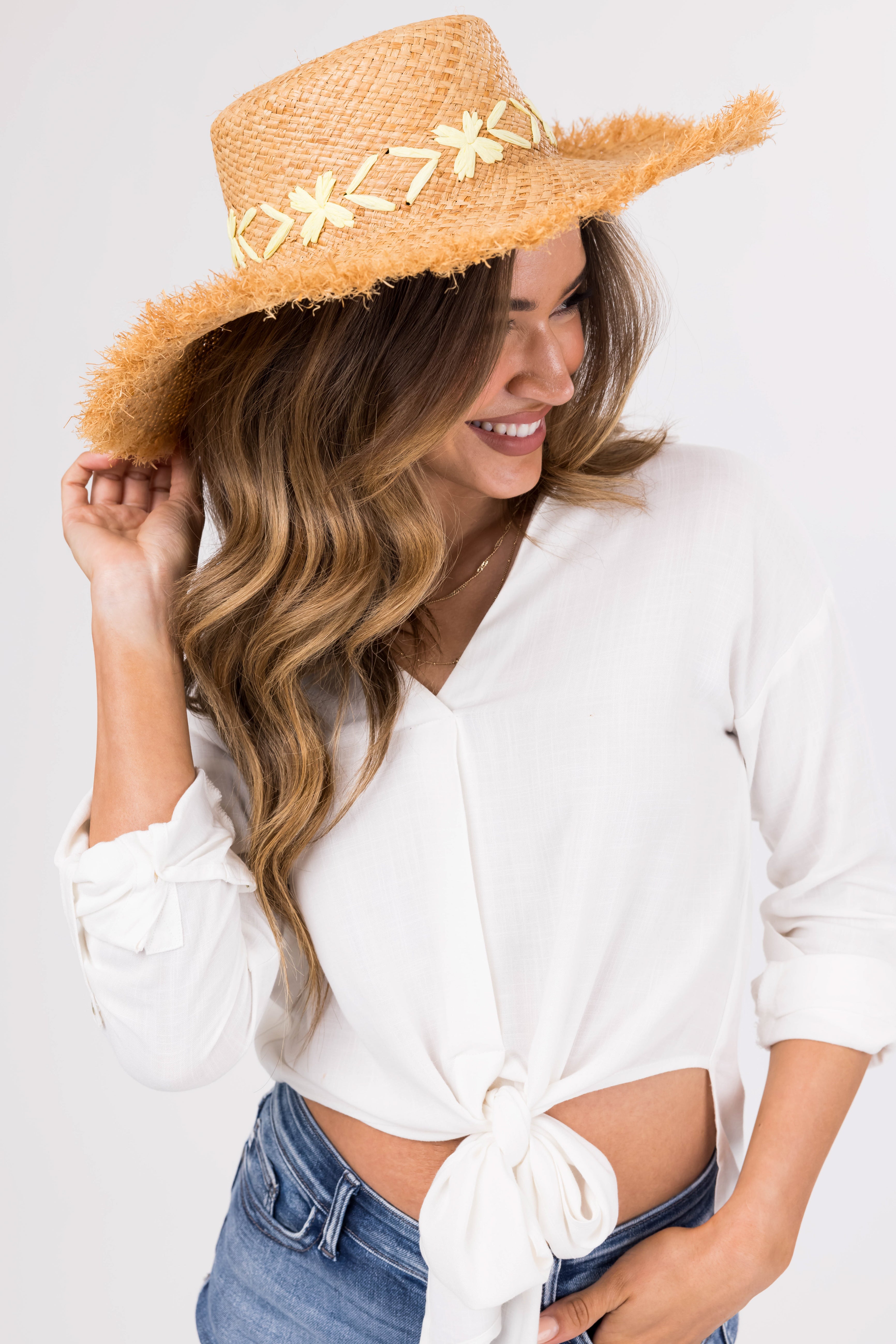 Natural Raffia Sun Hat with Yellow Details